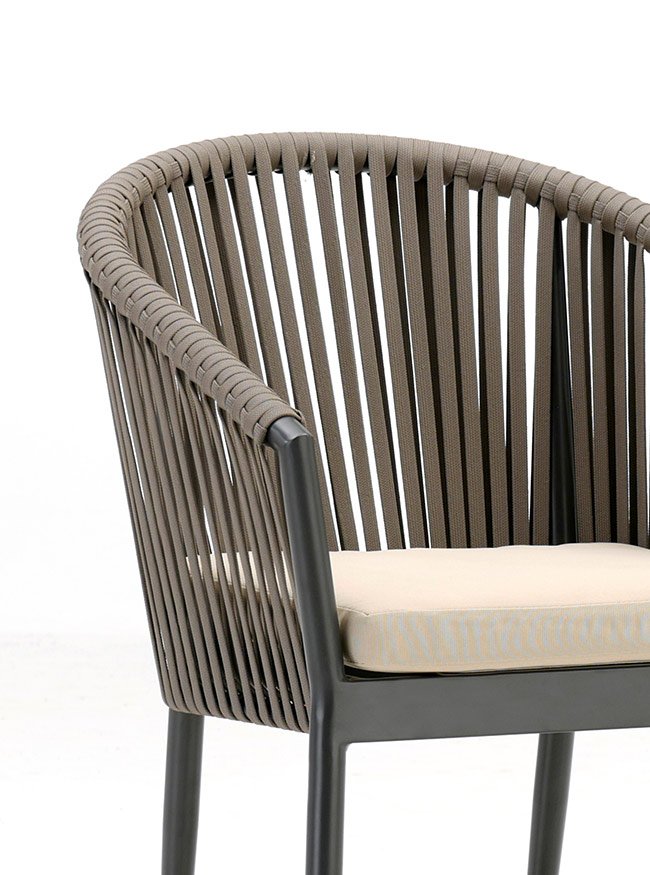 Silla de hostelería de aluminio antracita y cuerda con cojín - Ithaca