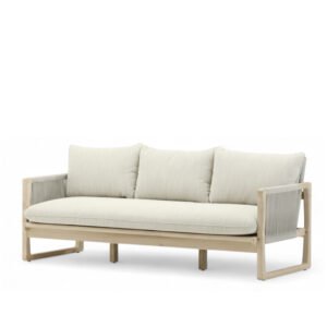 Sofá de 3 plazas de madera y cuerda gris para hostelería - Baracoa