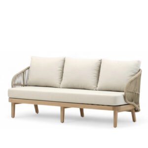 Sofá de 3 plazas de madera y cuerda beige para hostelería - Tari