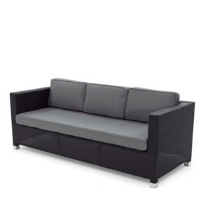 Sofá de hostelería de 3 plazas de acero y ratán negro - Misty