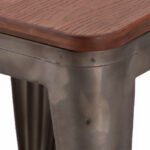 Taburete bajo de hierro color bronce con asiento de madera - Industrial